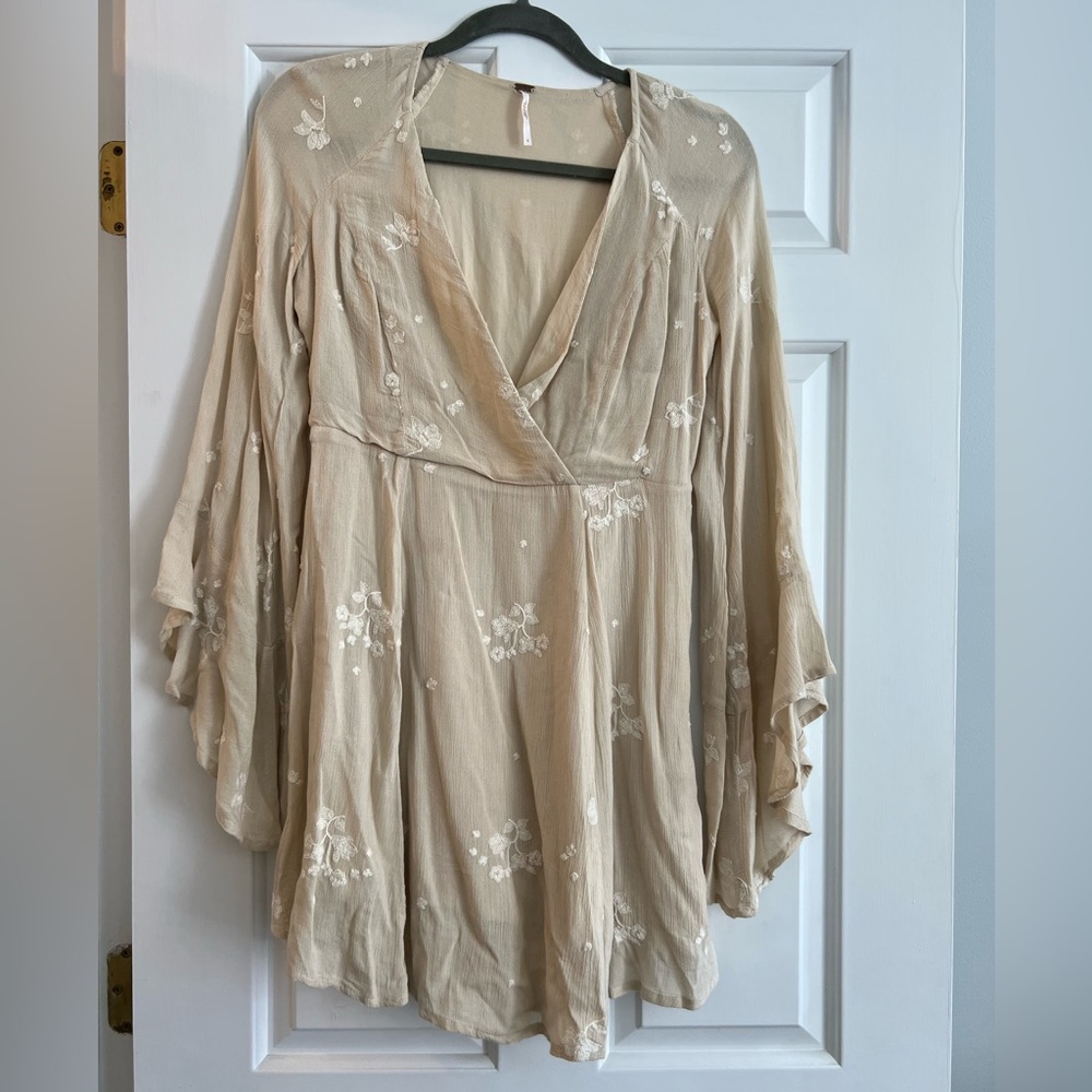 Free people bell sleeve dress deep v neckline